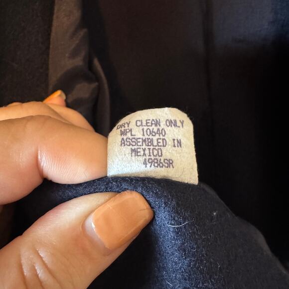 Vintage 90s Russell Scott Navy Wool Blend Coat Dark Academia Crested Buttons  L - Picture 10 of 11